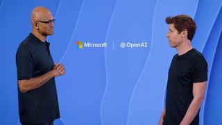 Satya Nadella with Sam Altman at a conference